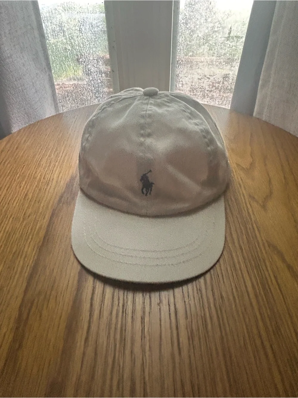 Vintage Polo Ralph Lauren Infant White Cream Hat Cap Navy Pony Elastic Strap